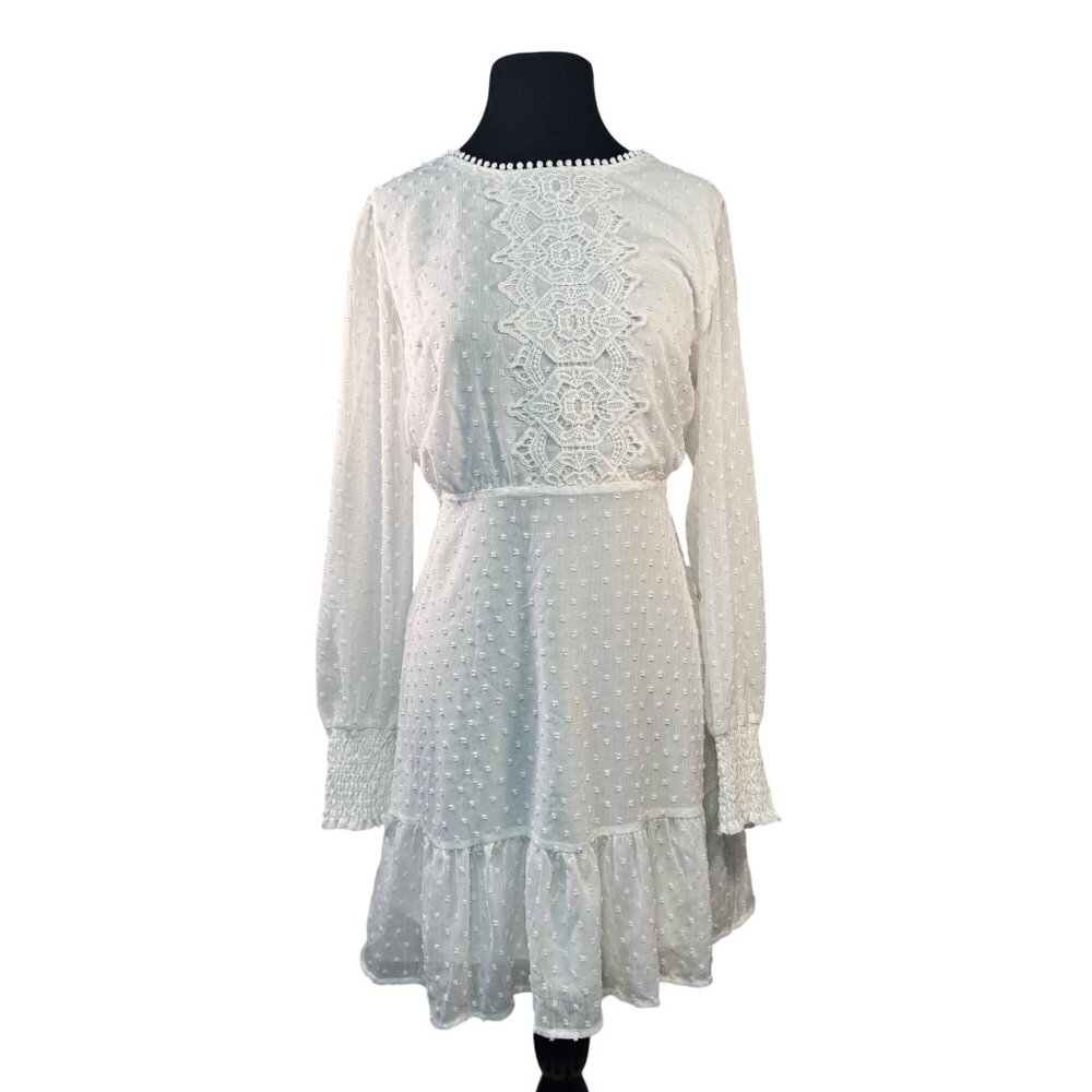 Andrée By Unit Size Medium White Lace Detail Long Sleeve Dress
